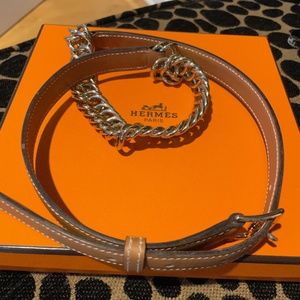 Hermes Gold Leather & Chain Belt 85